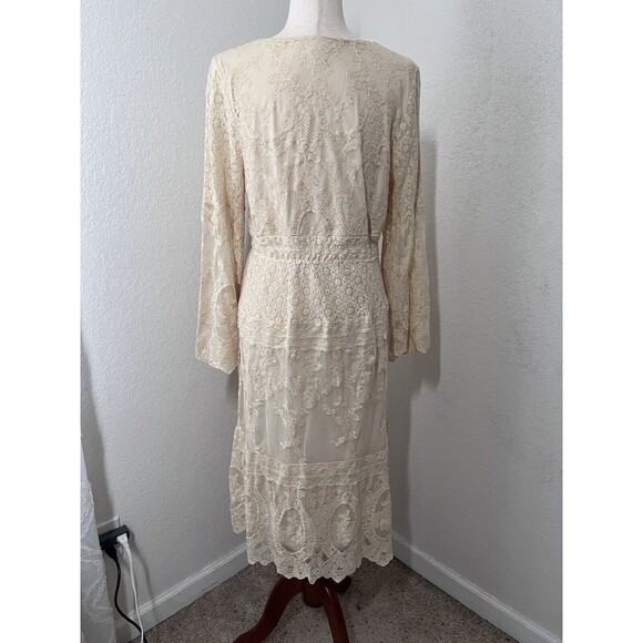 Reba Midi Beige Antique Lace Dress Women Large Romantic Boho Long Sleeve - Picture 2 of 9